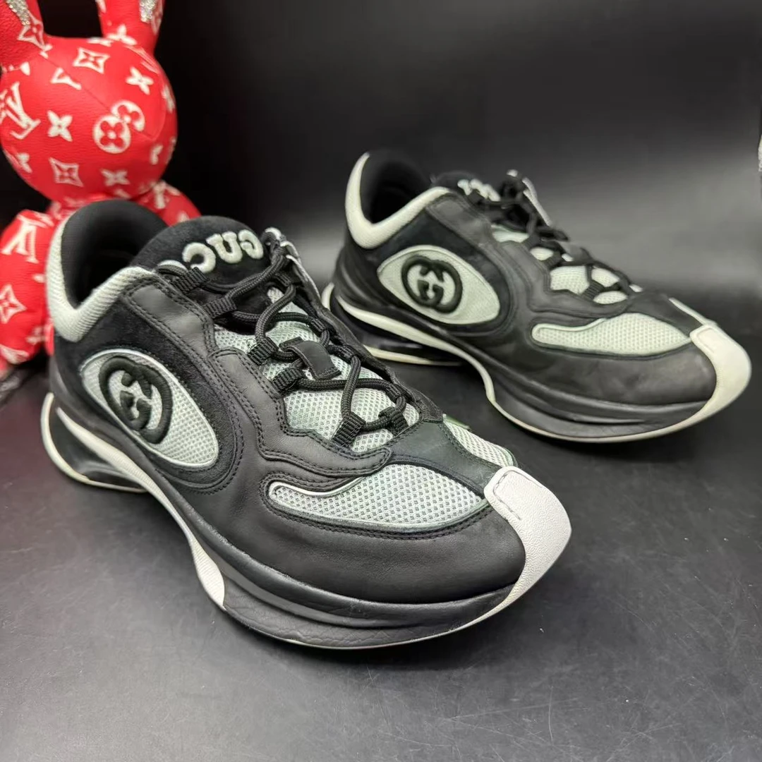 95新 GUCCI/古驰 【AO特惠】40欧码 男士黑灰网面休闲运动鞋7788