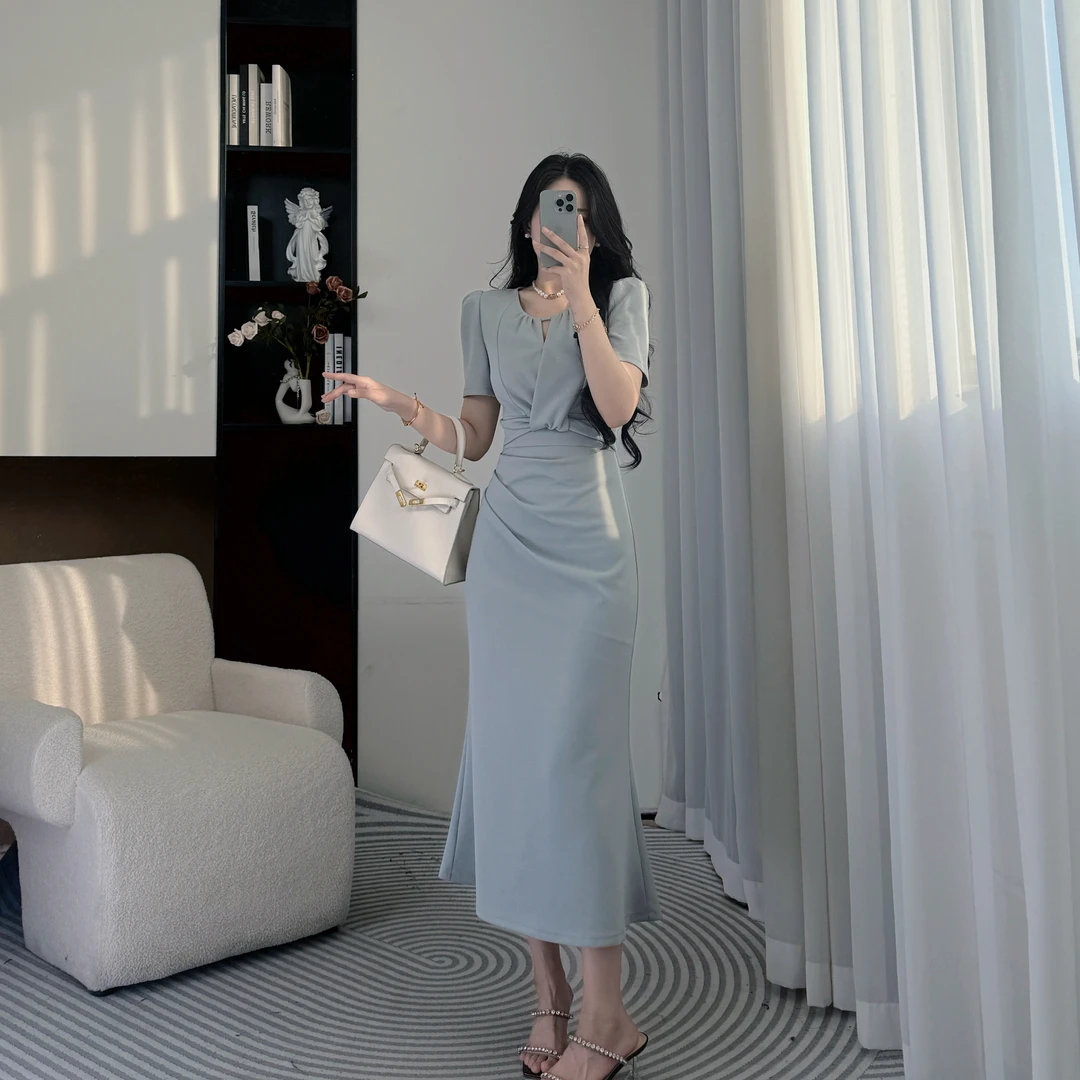 拉夏贝尔25夏新法式气质优雅显瘦赫本高级感短袖连衣裙 10387 TCJ