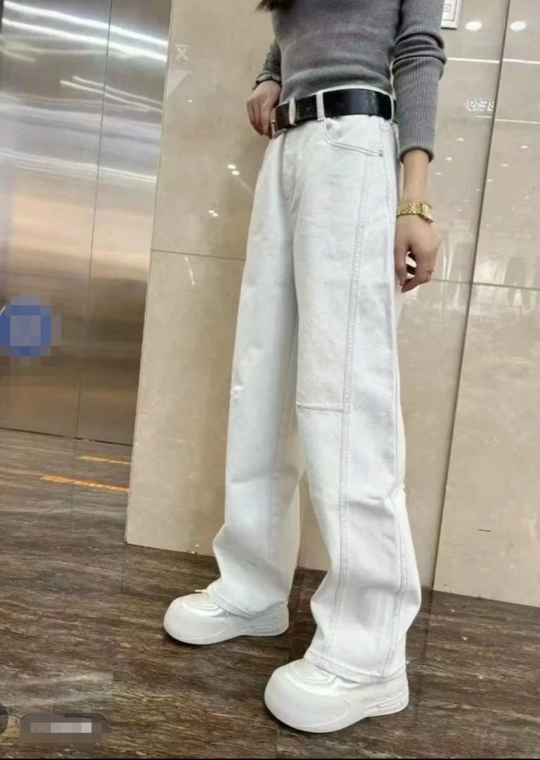 静静推荐  新款时尚显瘦百搭水泥灰痞帅炸街风弯刀裤8516