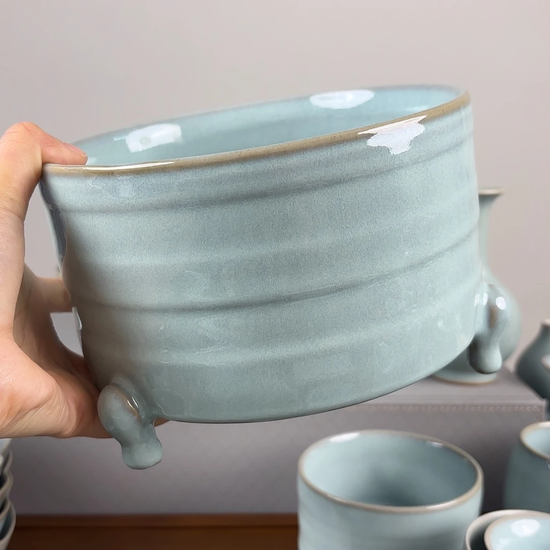 其他汝窑天青釉弦纹樽大号18cm