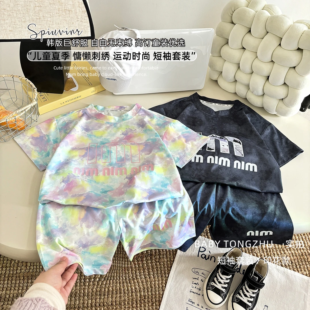 新款儿童休闲套装夏季中大童运动薄款短裤女童洋气宽松韩版短袖潮