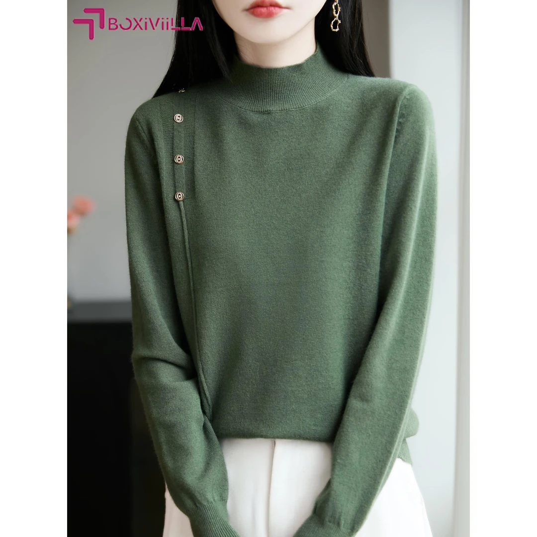 Boxiviilla可外穿针织衫女秋冬毛衣宽松洋气半高领打底衫女内搭大