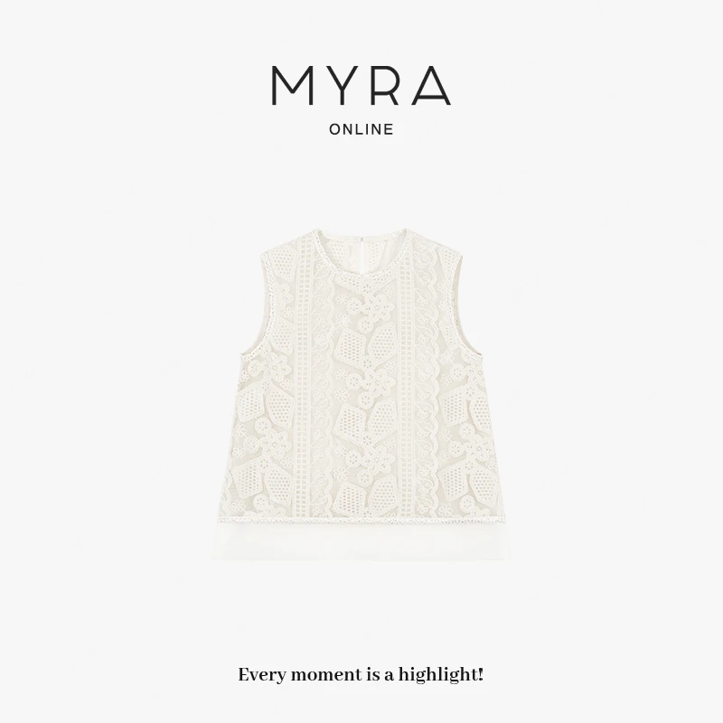 MYRA“蝉鸣”桑蚕丝+棉线刺绣钩花无袖马甲上衣XM025103