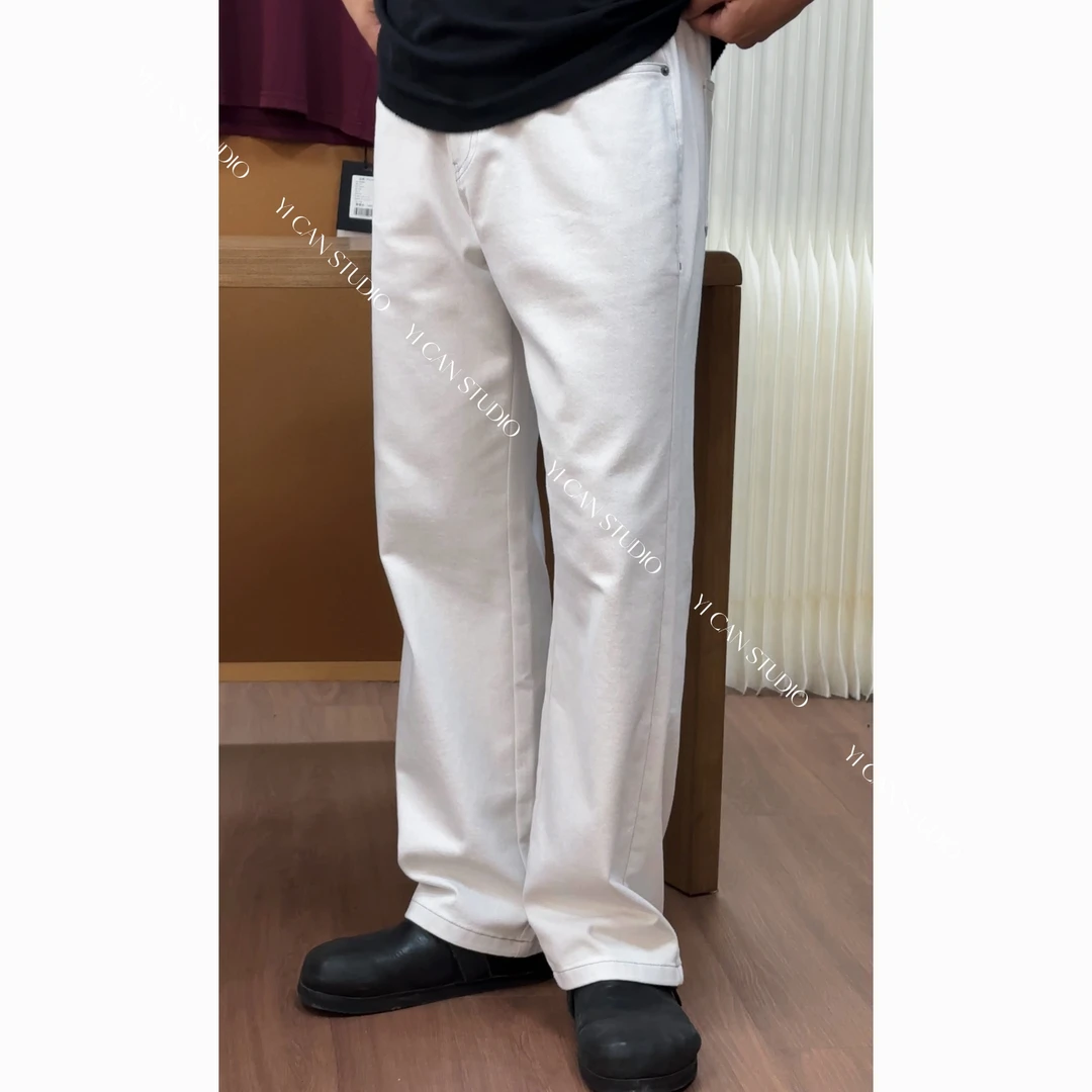 男士夏季灰白色垂感直筒牛仔裤宽松休闲纯色长裤复古时尚潮流裤子