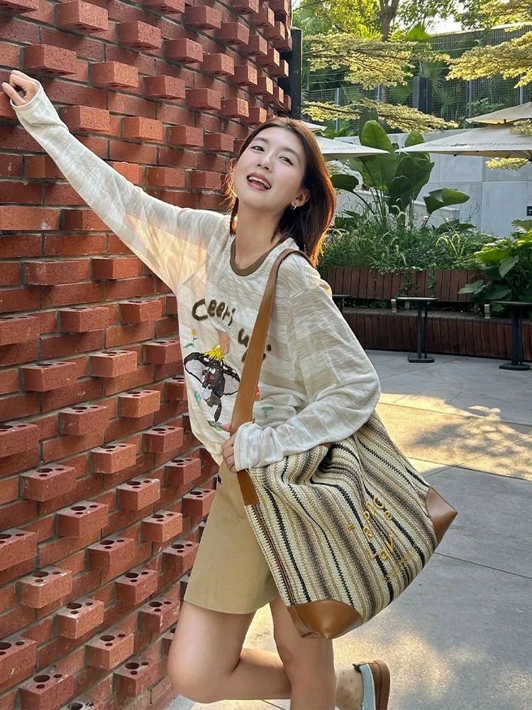 韩系外搭黄色条纹天丝长袖防晒T恤女夏季小个子薄款空调罩衫上衣