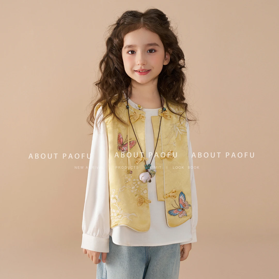 【蝶影繁花】泡芙定制 新款儿童中国风新中式马甲 DY1250220