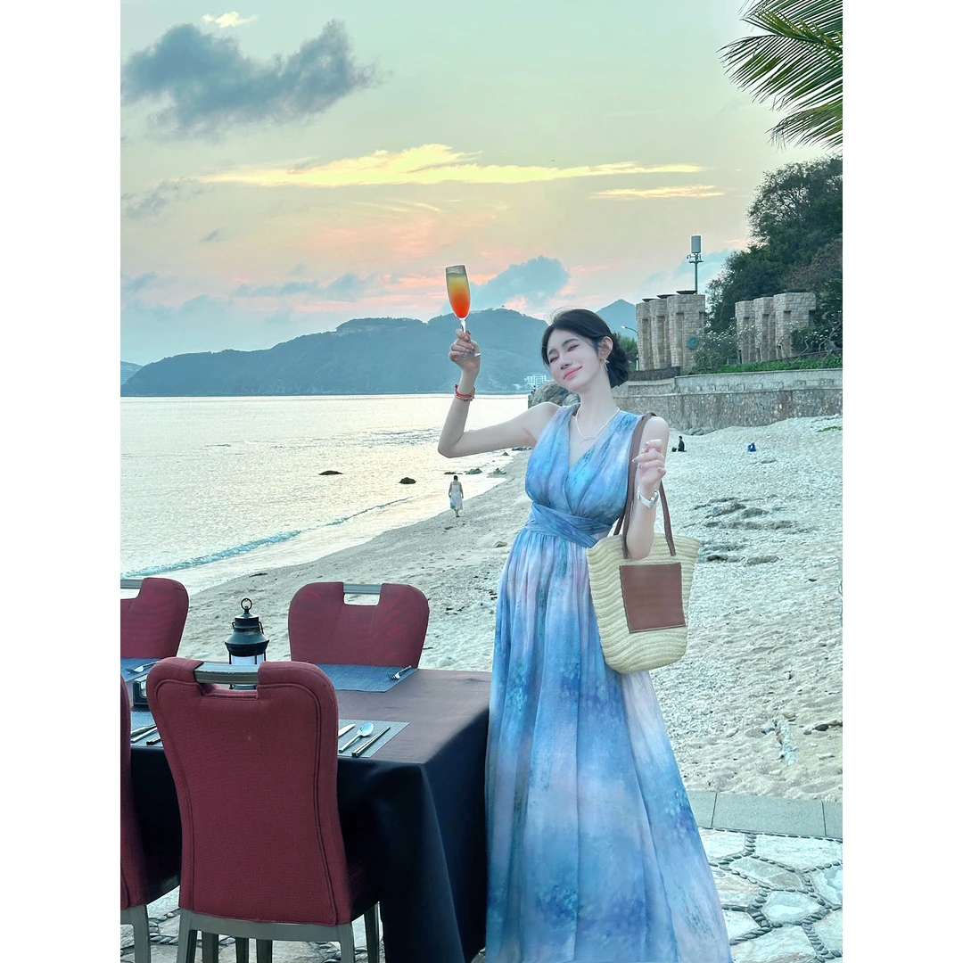 【雅乔定制】晚霞 蓝粉晕染连衣裙DYYY-23125145