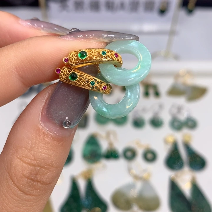 翡翠银S925镶嵌耳饰耳饰