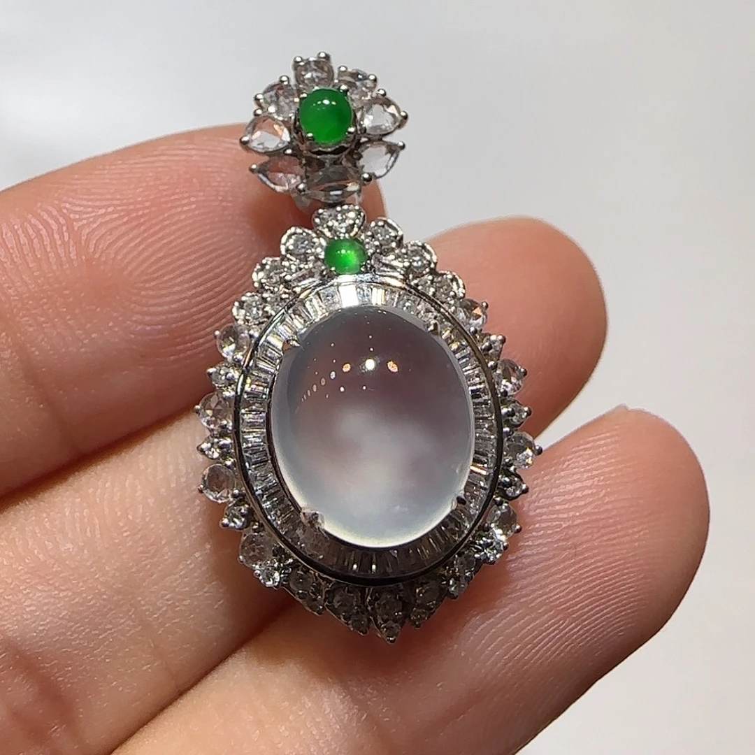 翡翠18K金镶嵌吊坠(不含链)蛋面