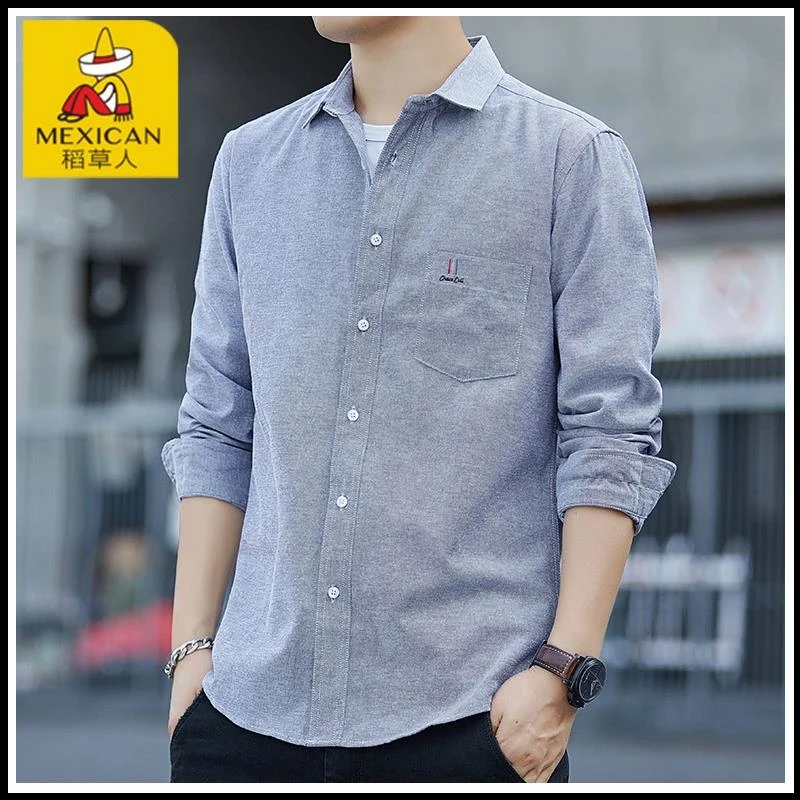 Mexican/稻草人男士百搭休闲2025春新款高级感潮流上衣服长袖衬衫