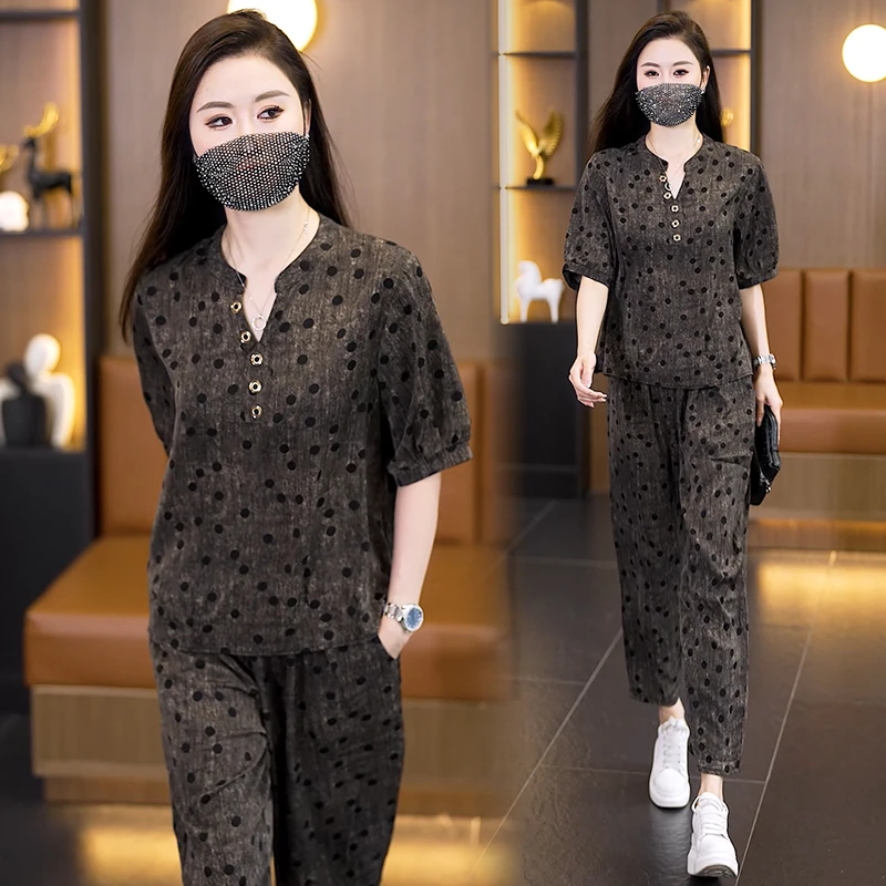 2025夏装新款时尚洋气妈妈显瘦遮肉胖妹妹两件套气质大码女装套装