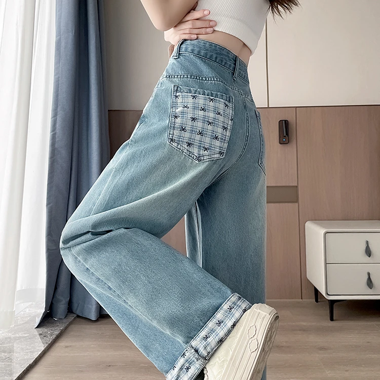 梦冷美式辣妹高腰阔腿牛仔裤女2025春夏季新款浅色宽松百搭直筒裤