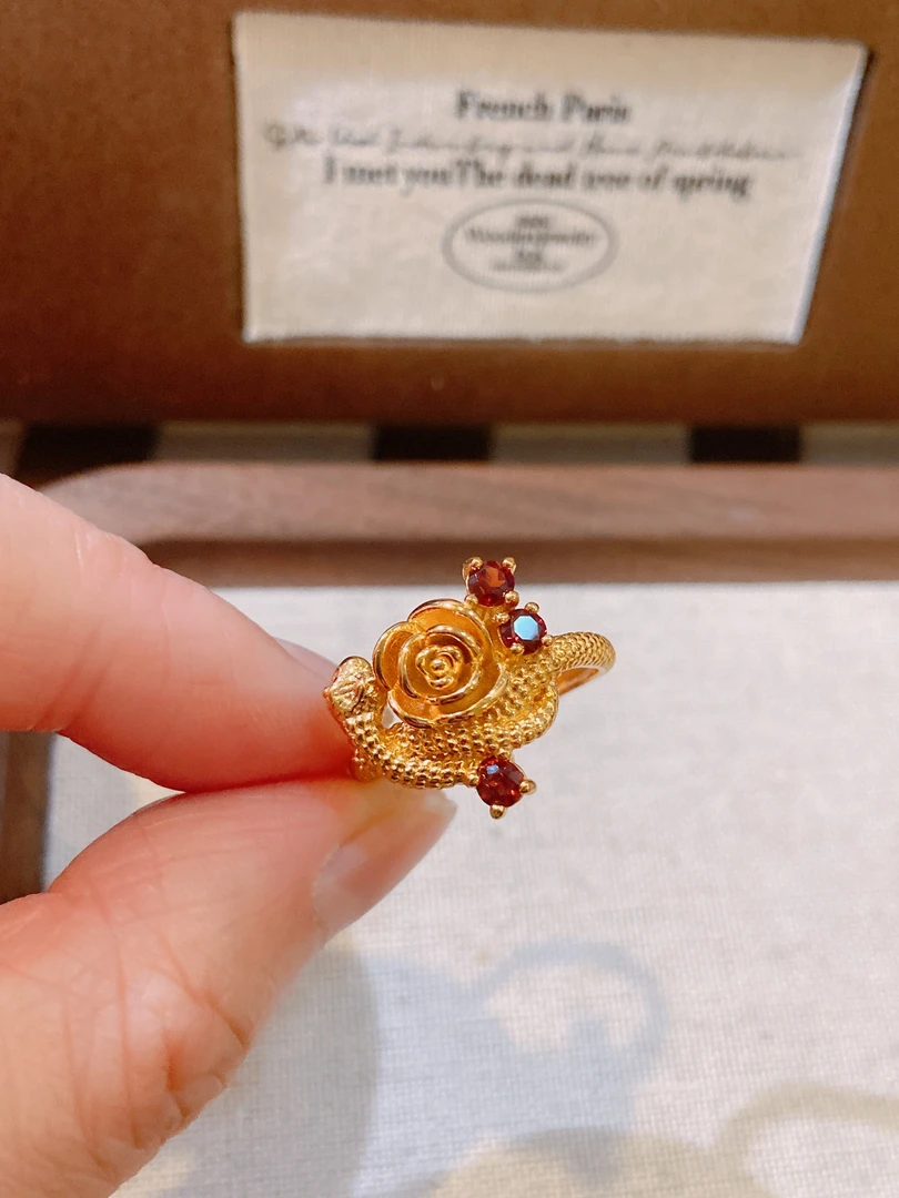 A190 925银净体橙石榴石山茶花盘蛇戒指
