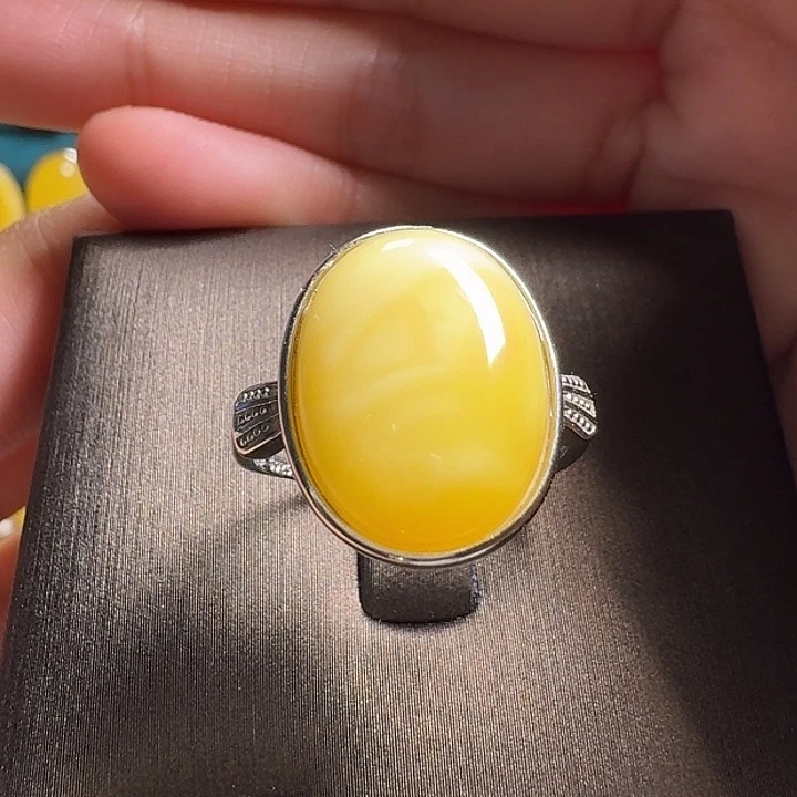 蜜蜡银S925镶嵌戒指戒指