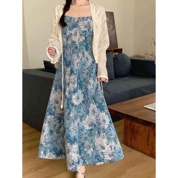 【现货】大码女装夏季新款吊带连衣裙蕾丝开衫8929