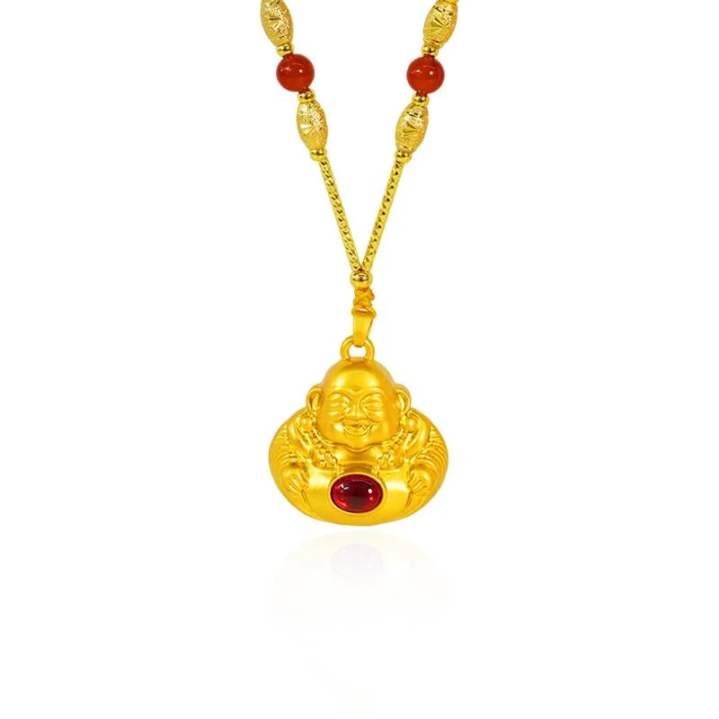 培育红宝石【玖玖甄选】佛度有缘人合金镶嵌弥勒佛吊坠赠链YPN461