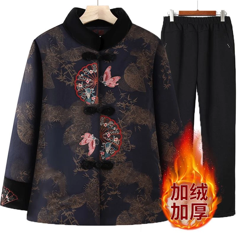 厚款百搭中老年人冬装加绒加厚妈妈袄奶奶保暖服老太太唐装衣时尚
