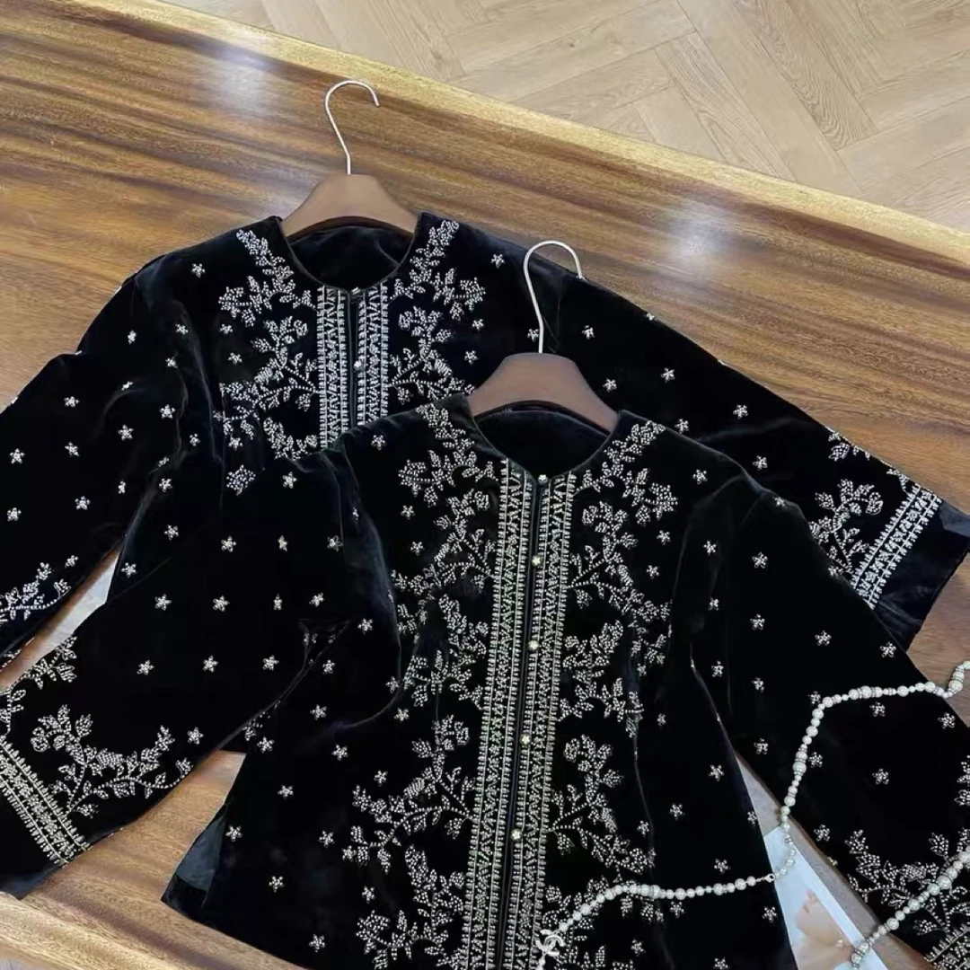 新中式时髦轻奢宽松显瘦钻石重工刺绣复古盘扣外套1271