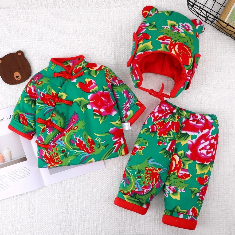 婴儿秋冬加厚东北大花棉袄宝宝冬季保暖棉服儿童喜庆拜年棉衣套装