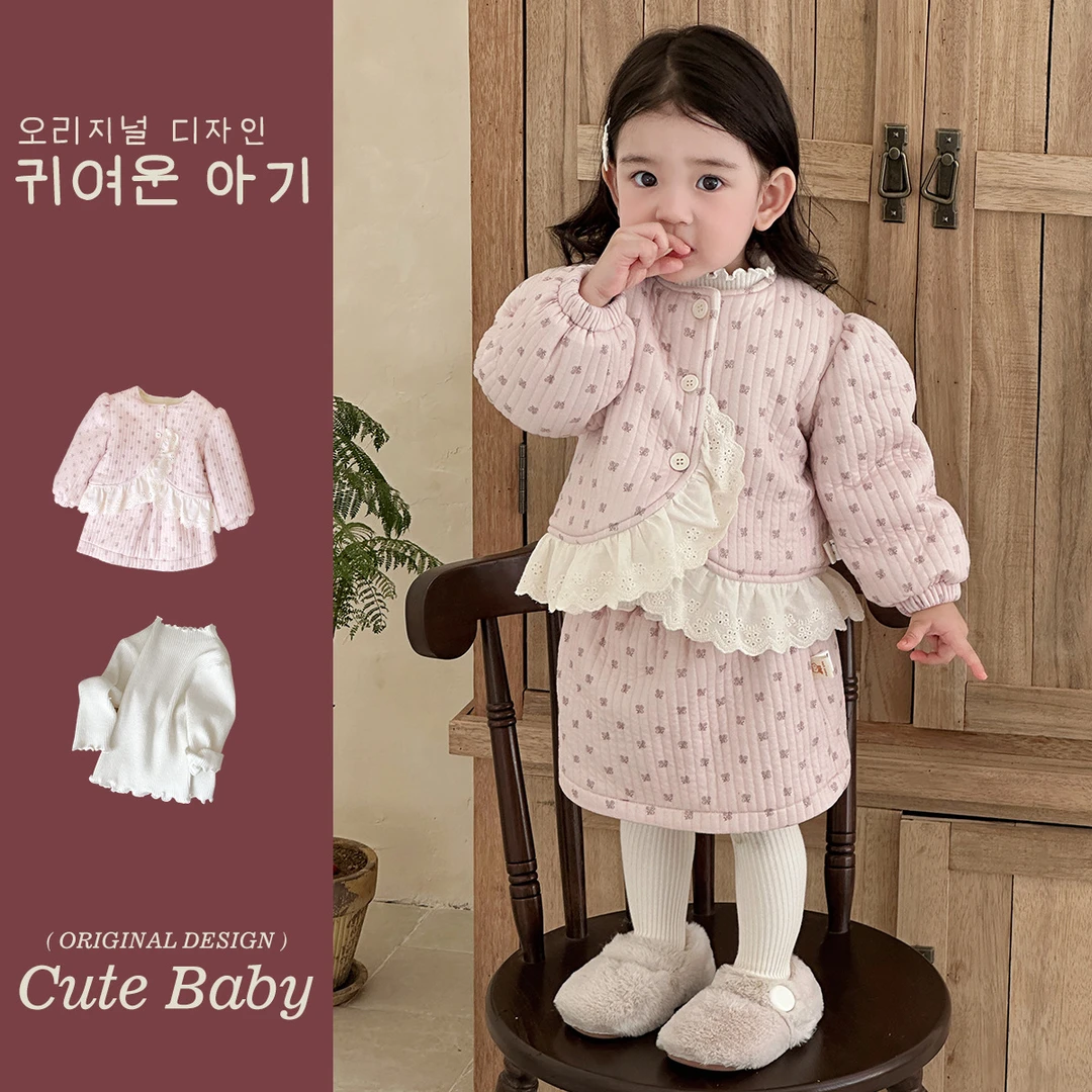 婴幼童装小女孩加绒加厚套装2025冬季新款小香风洋气外出服三件套