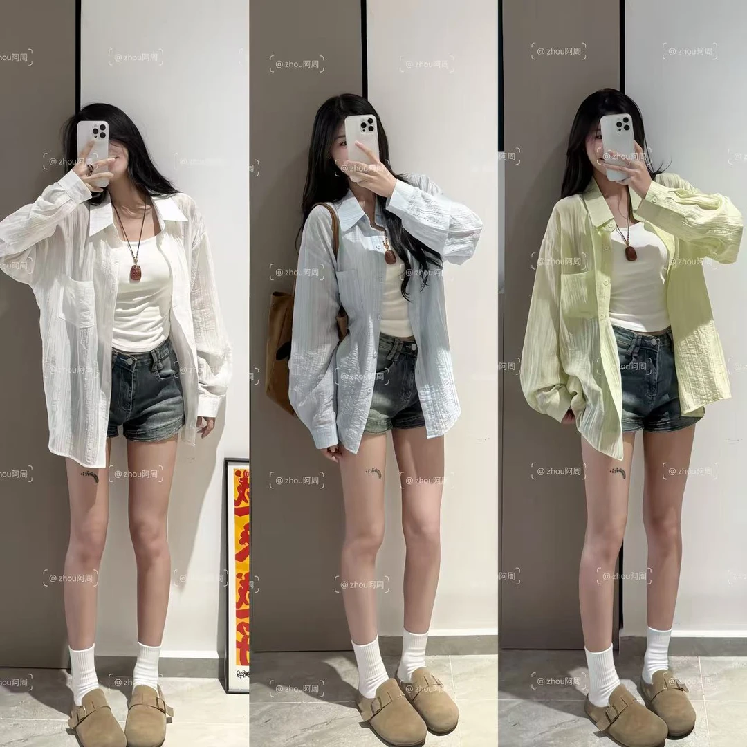 2025新款防晒韩版衬衫薄款防晒外套女宽松百搭衬衣