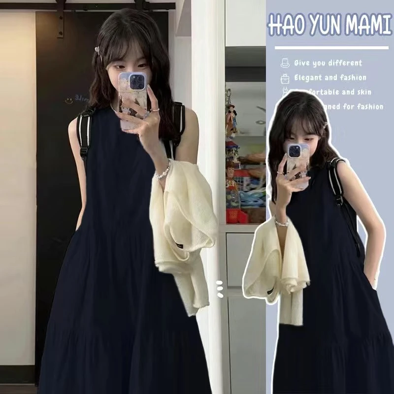 背心裙韩系文艺复古高级感连衣裙女夏季新款高腰超好看气质长裙
