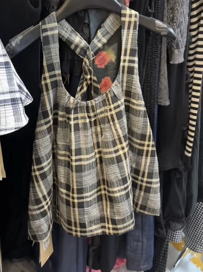 QIZAO_格子吊带上衣海边度假风吊带背心