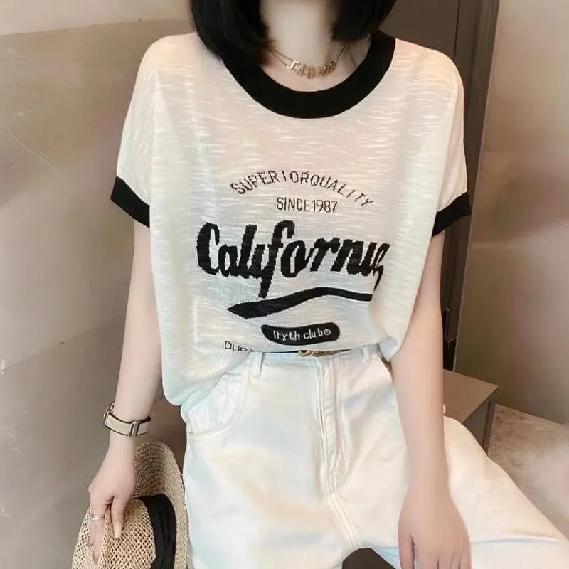 高级感字母印花短袖T恤2025年夏季新款女装轻薄舒适时尚韩版上衣