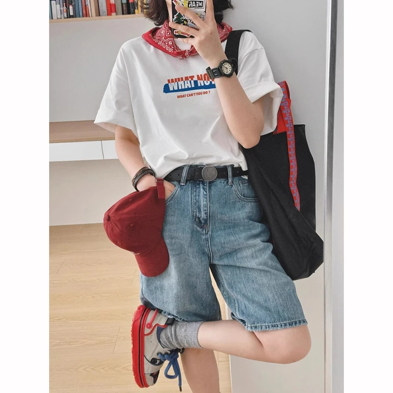 胖mm300斤美式印花白色短袖正肩女t恤夏2025新款宽松上衣设计感女