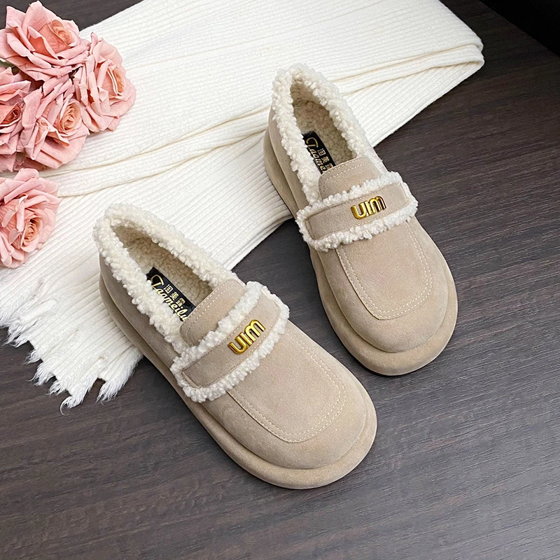 加绒厚底勃肯鞋女秋冬新款复古保暖雪地靴一脚蹬孕妇外穿毛毛鞋女