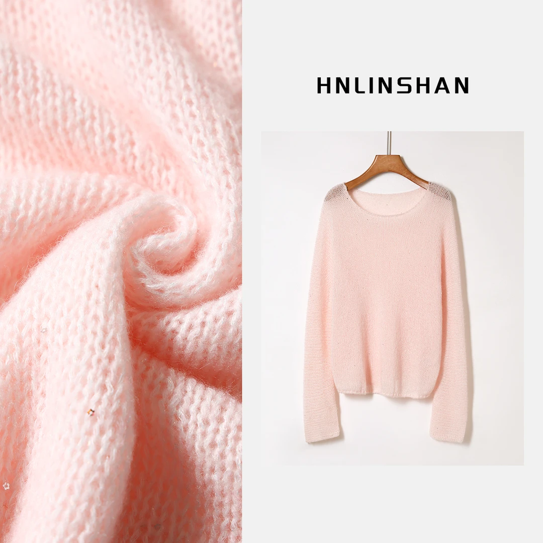 HNLINSHAN【温婉】无缝一体定制珠片纱羊绒桑蚕丝针织衫BQZ3009