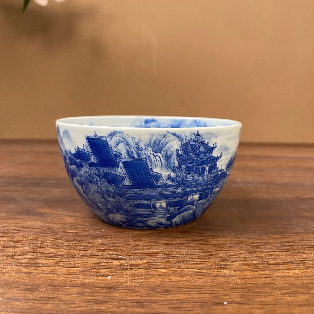 【九茗珍藏】亭台楼阁大缸杯手工手绘景德镇茶具容量130毫升