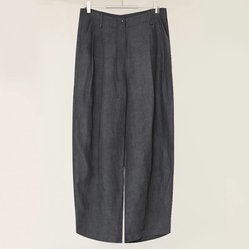 【深灰】纯色简约百搭宽松人丝亚麻垂感阔腿裤薄款透气九分休闲裤女