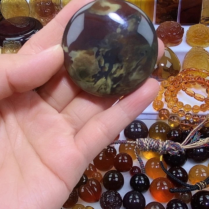 琥珀未镶嵌吊坠(不含链)天然缅甸琥珀绿珀飘蜜圆型吊带