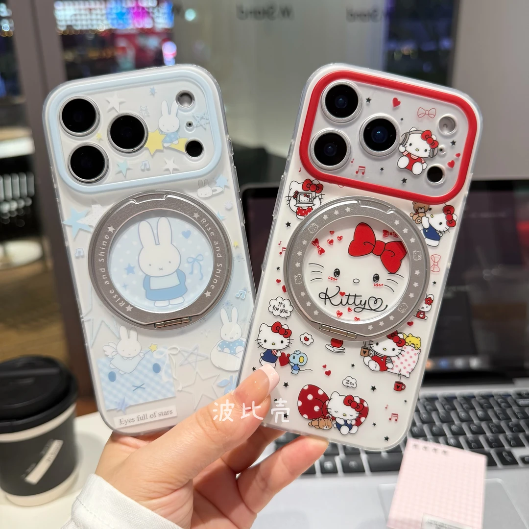 卡通可爱KT磨砂360°旋转支点壳适用苹果手机壳iphone17pro全包/16