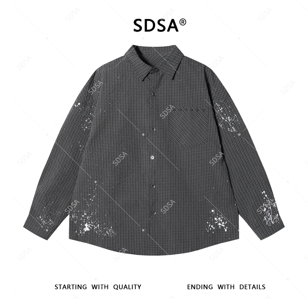 SDSA男士秋冬新款轻奢痞帅男装泼墨格纹格子长袖衬衫百搭时尚衬衣