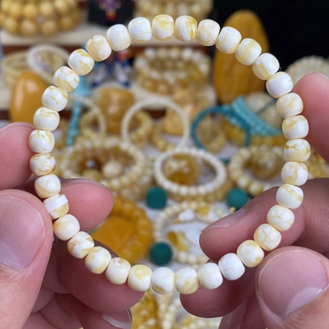 g****蜜蜡未镶嵌手链瓷白闪电侠6.3mm