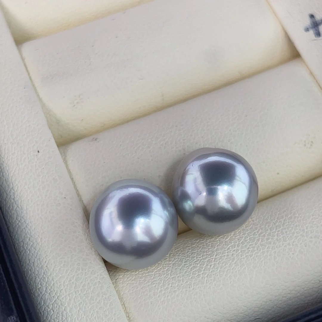 定制海水珍珠未镶嵌裸珠12mm奶奶灰大溪地对珠