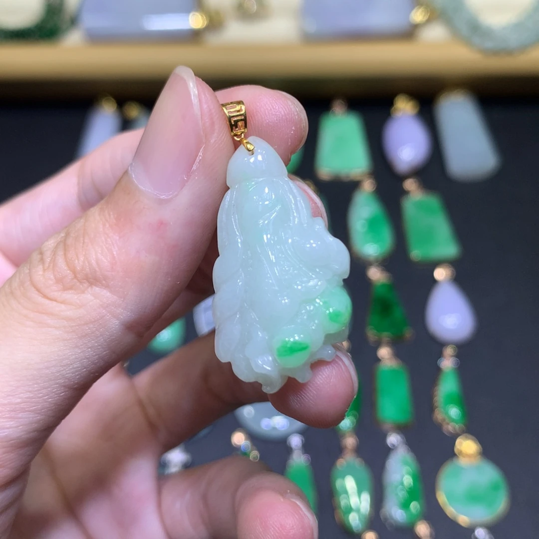 翡翠18K金镶嵌吊坠(不含链)