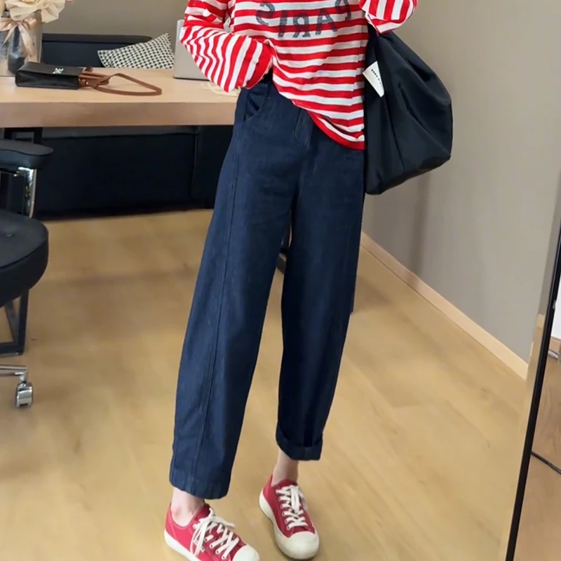 高腰直筒裤女显瘦牛仔裤夏季2025新款小个子百搭九分裤哈伦老爹裤