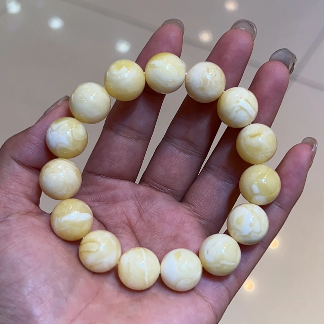 裸石琥珀未镶嵌14➕浓白蜡圆珠手串