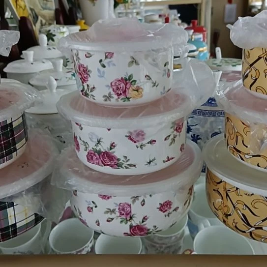 新疆西藏包邮山花骨质瓷三件套保鲜碗