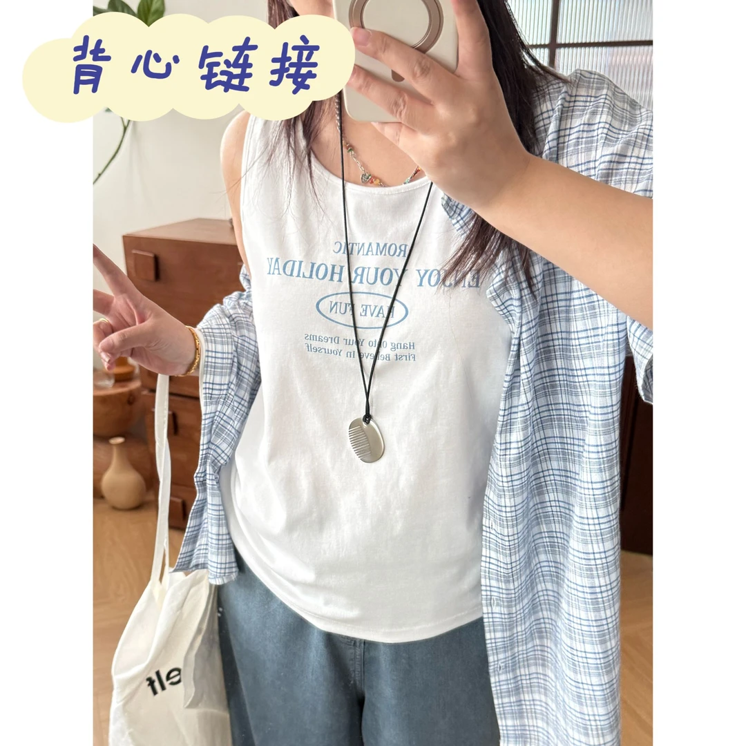 晶咕佳佳【芝士马卡龙】美式英文宽松圆领背心休闲百搭打底宽松设计