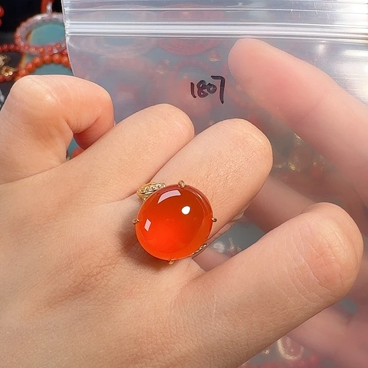 南红玛瑙银S925镶嵌戒指
