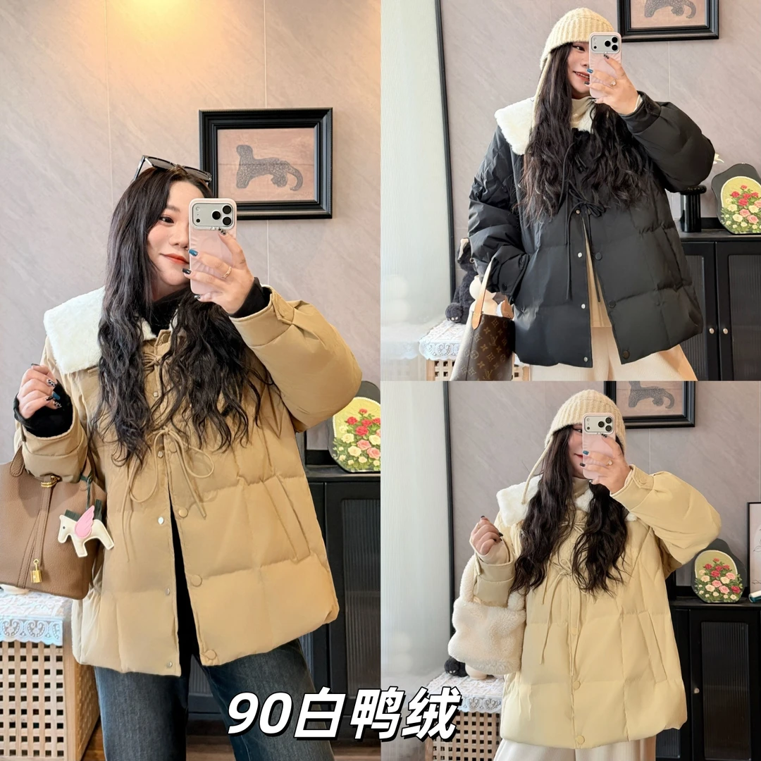 花契“特罗姆瑟”大码女装宽松200斤胖mm-90白鸭绒羽绒服13642-H