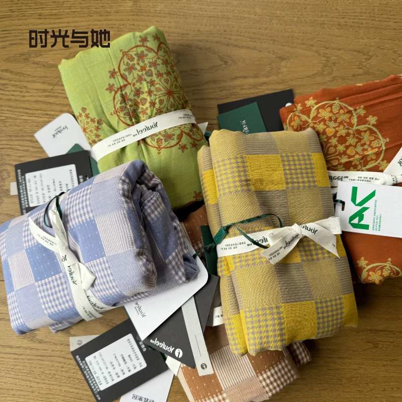 【宠粉福利】全棉双层纱枕套一对装色织提花复古花纹格子母婴级A类