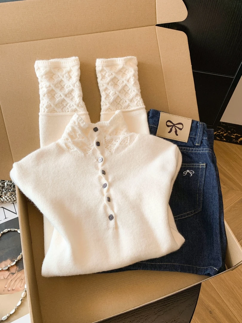 秋冬季新款时尚半高领镂空针织衫保暖巨好看可外穿内搭氛围感毛衣