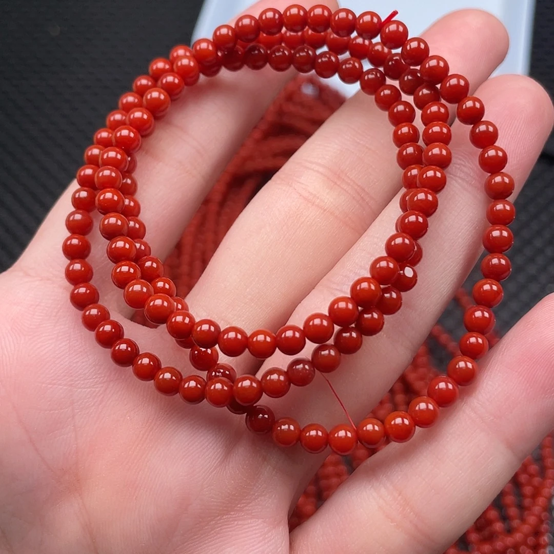 南红玛瑙未镶嵌4mm柿子红圆珠三圈