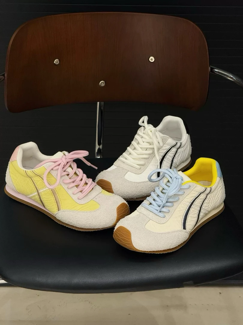 欧货多巴胺配色德训鞋女2025复古系带休闲百搭拼色平底阿甘鞋N