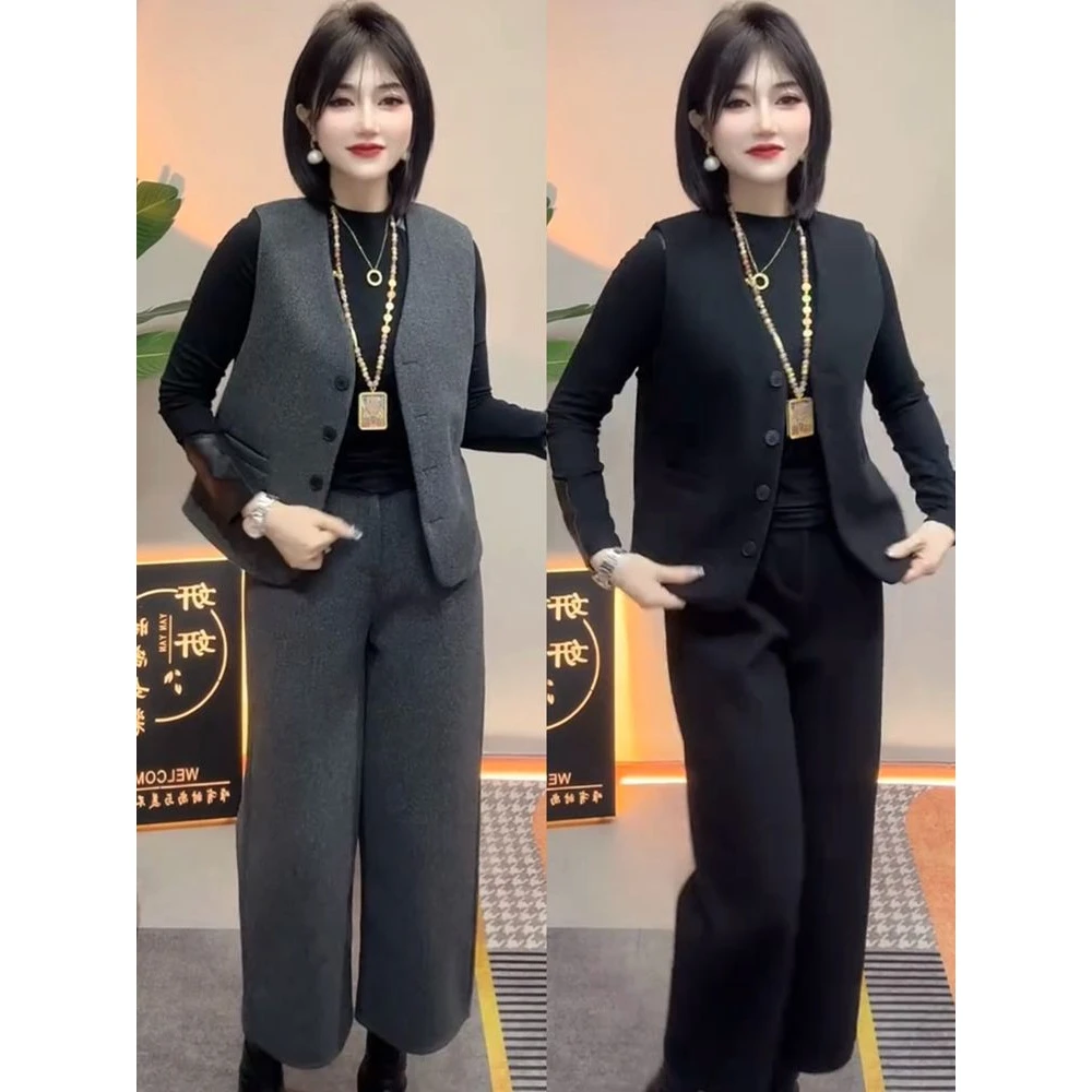 欧货2025洋气高级感外穿马甲九分裤两件套女春秋新款减龄显瘦套装